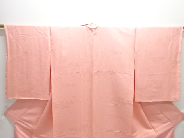  未使用品　雲取りに梅唐草・芝草模様織り出し一つ紋色無地着物